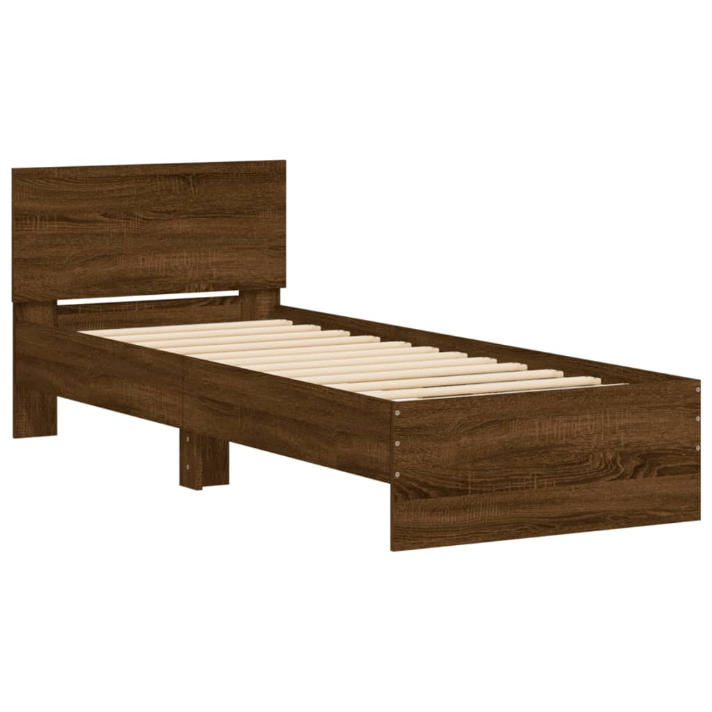 barna tölgy színű ágykeret fejtámlával és LED-ekkel 75 x 190 cm