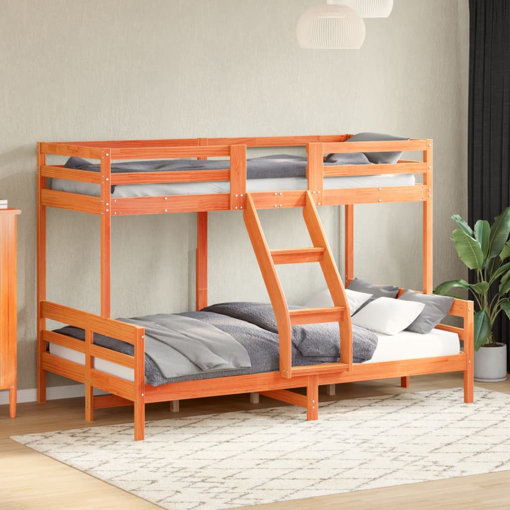 viaszbarna tömör fenyőfa emeletes ágy 90 x 200/120 x 200 cm