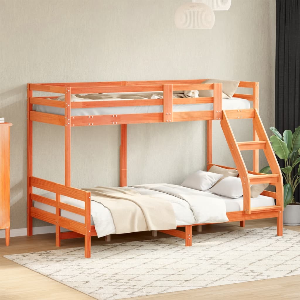 viaszbarna tömör fenyőfa emeletes ágy 80 x 200/120 x 200 cm