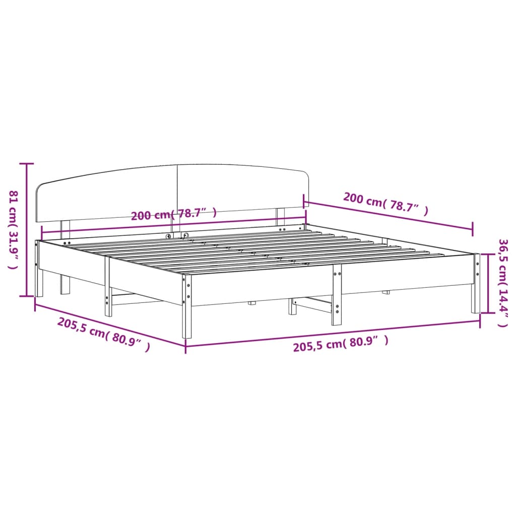 fehér tömör fenyőfa ágy matrac nélkül 200 x 200 cm