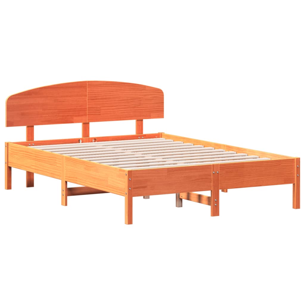 viaszbarna tömör fenyőfa ágy matrac nélkül 135 x 190 cm