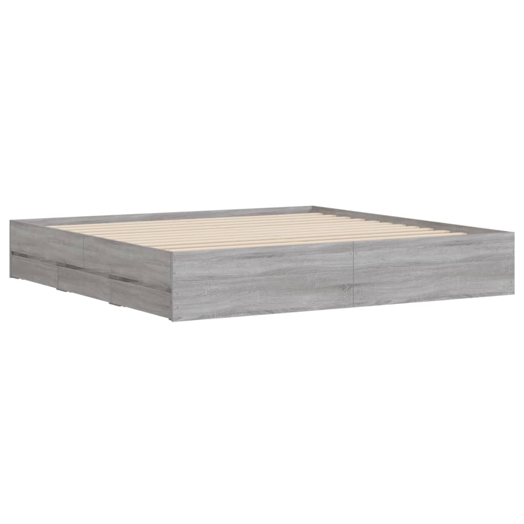 sonoma tölgyszínű szerelt fa ágykeret fiókokkal 200 x 200 cm