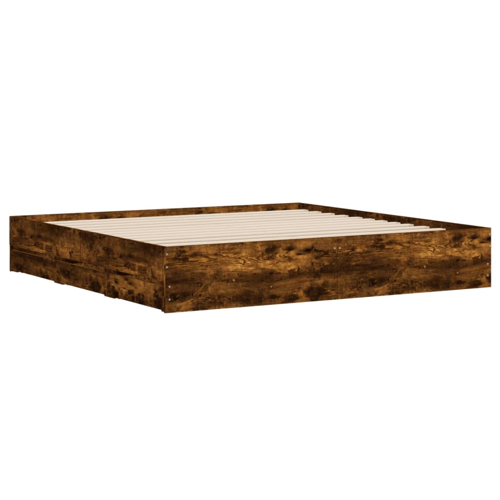 füstös tölgy színű szerelt fa ágykeret fiókokkal 160 x 200 cm