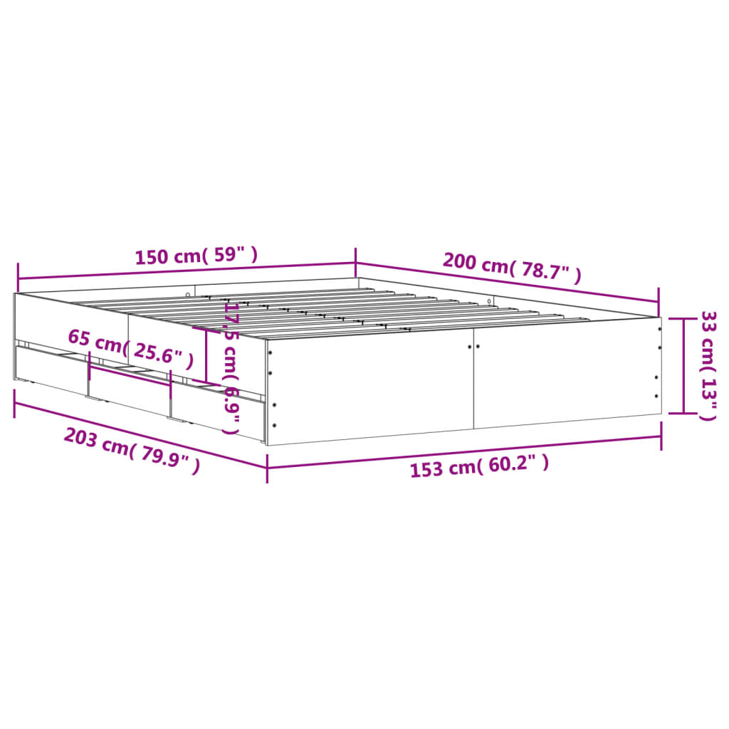fekete szerelt fa ágykeret fiókkal 150 x 200 cm