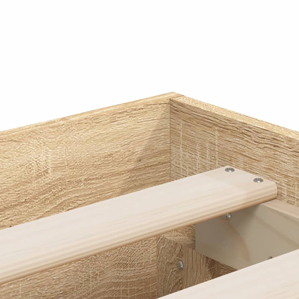 sonoma tölgy színű szerelt fa ágykeret fiókokkal 140x200 cm