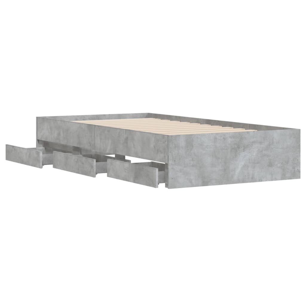 betonszürke szerelt fa ágykeret fiókokkal 90 x 200 cm