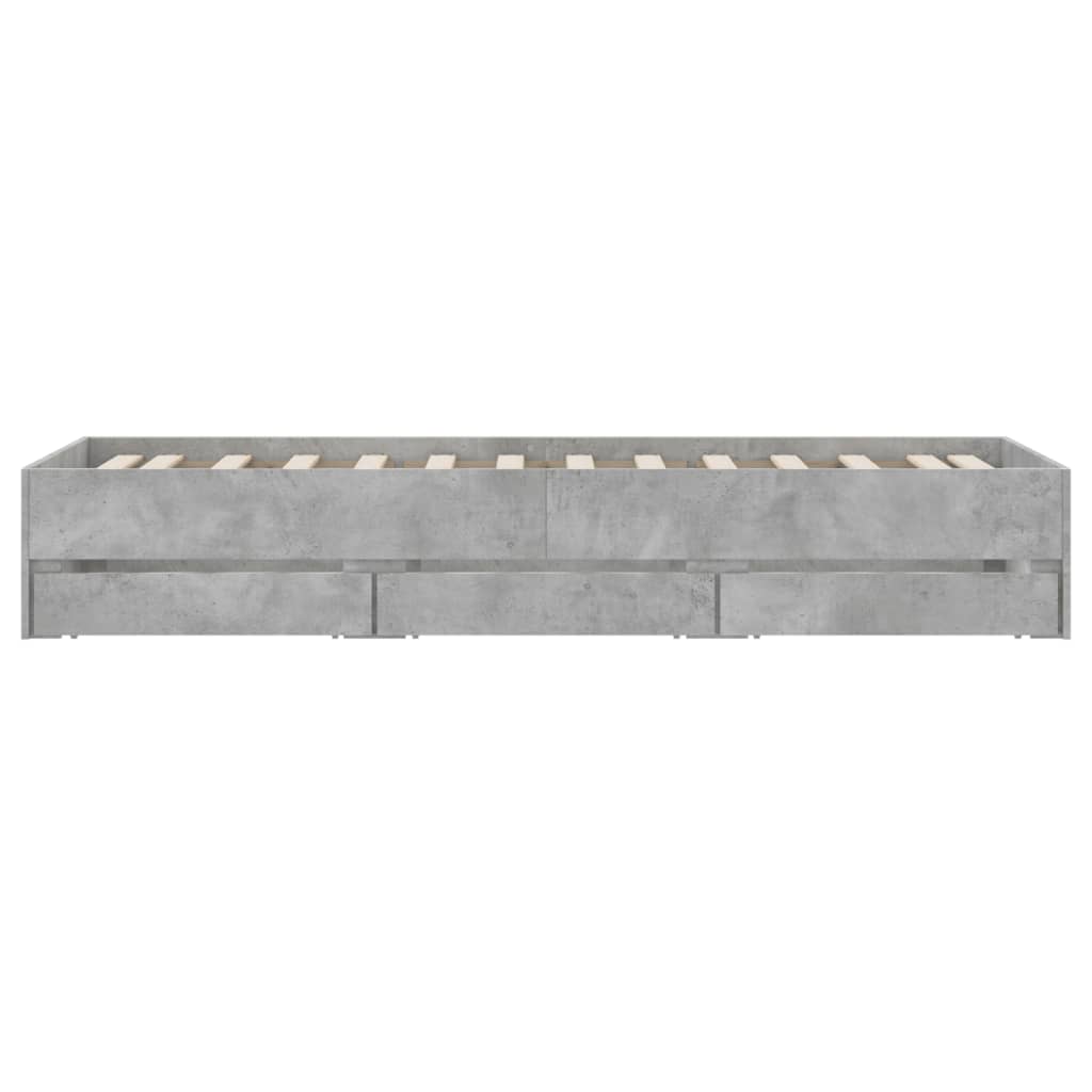 betonszürke szerelt fa ágykeret fiókokkal 90 x 200 cm