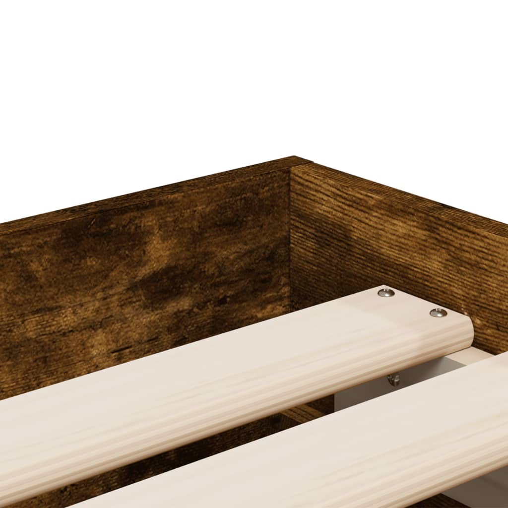 füstös tölgy színű szerelt fa ágykeret fiókokkal 90 x 200 cm