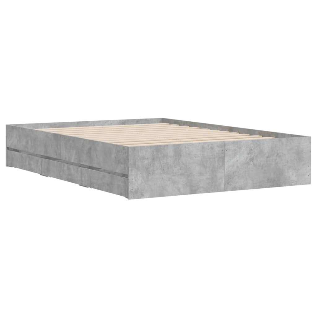 betonszürke szerelt fa ágykeret fiókokkal 135 x 190 cm