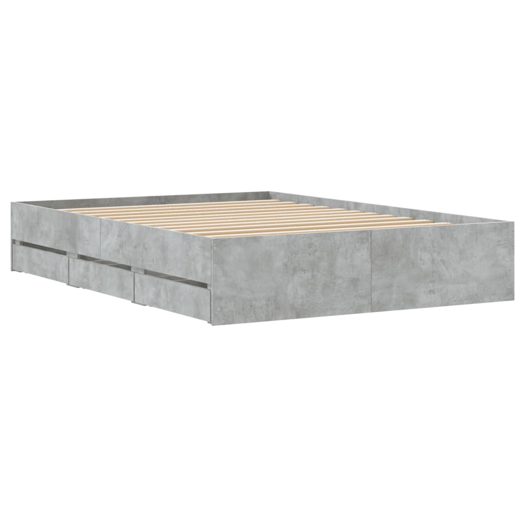 betonszürke szerelt fa ágykeret fiókokkal 135 x 190 cm