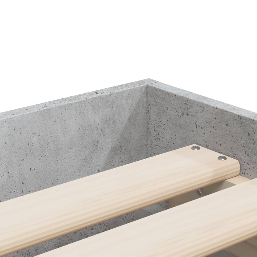 betonszürke szerelt fa ágykeret fiókokkal 90 x 190 cm