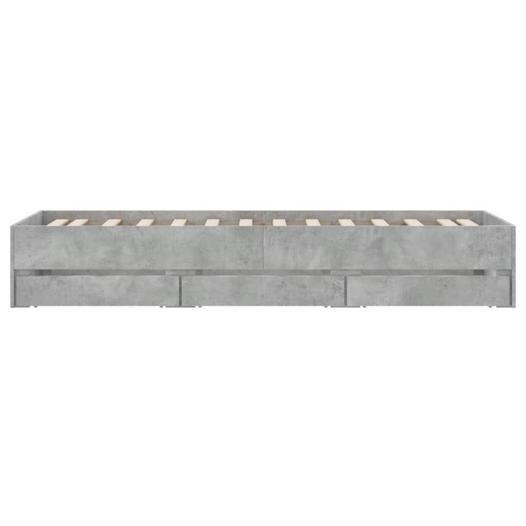 betonszürke szerelt fa ágykeret fiókokkal 75 x 190 cm