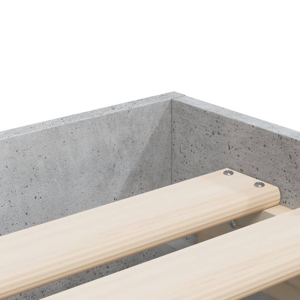 betonszürke szerelt fa ágykeret fiókokkal 75 x 190 cm