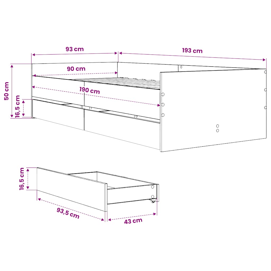fehér ágykeret fiókokkal 90x190 cm