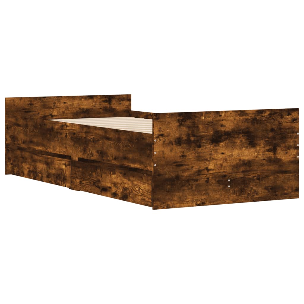 füstös tölgy színű műfa ágykeret fiókokkal 100 x 200 cm