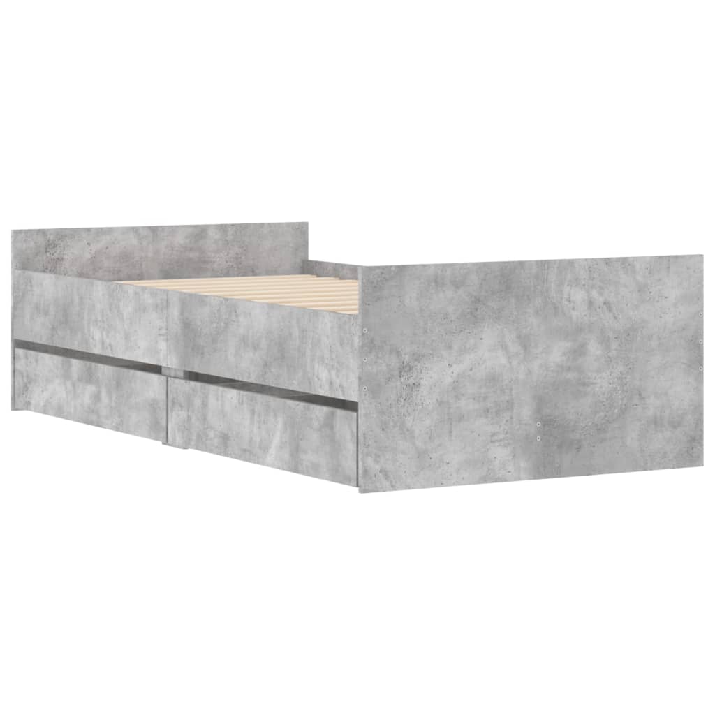 betonszürke ágykeret fiókokkal 90x200 cm
