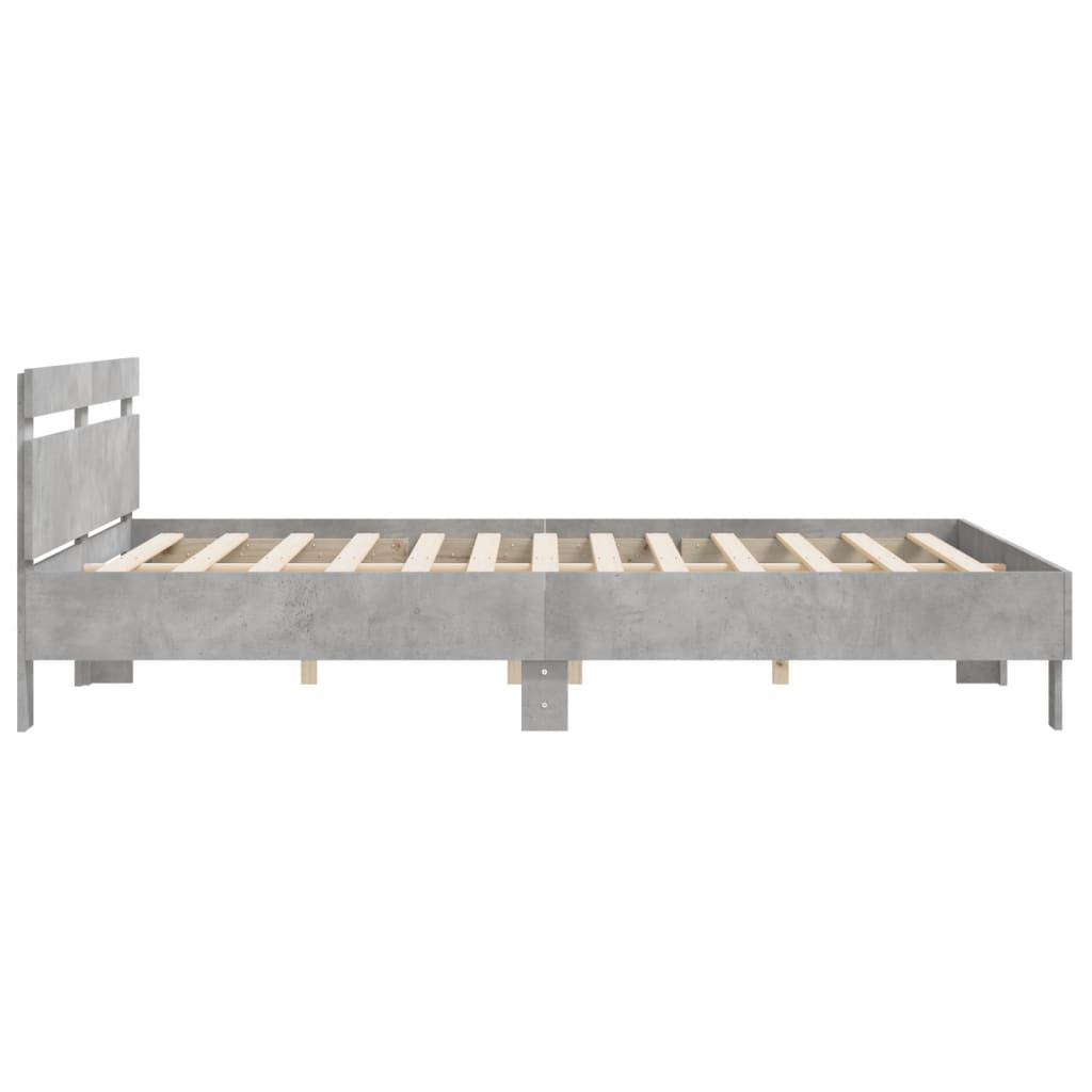 betonszürke szerelt fa ágykeret fejtámlával 200 x 200 cm