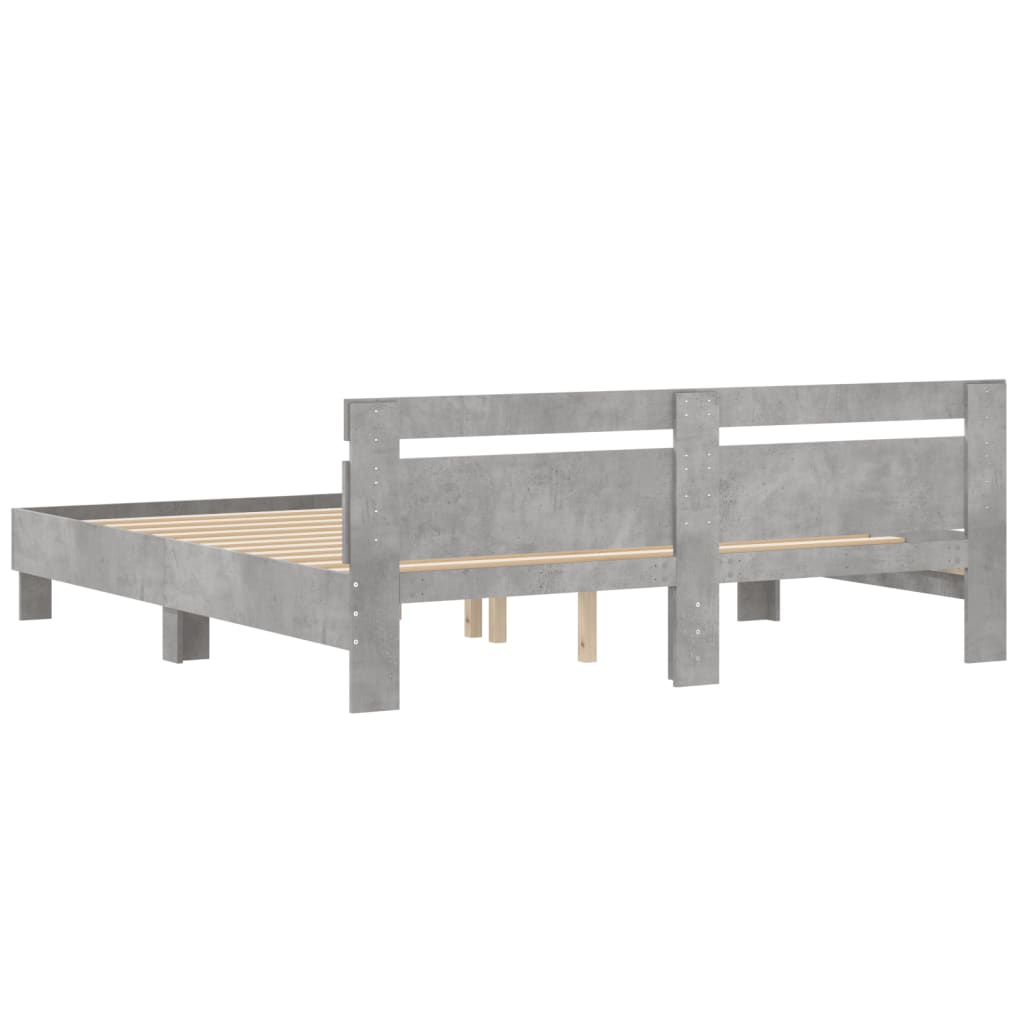 betonszürke szerelt fa ágykeret fejtámlával 200 x 200 cm