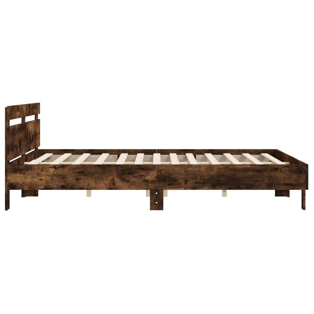 füstös tölgy színű szerelt fa ágykeret fejtámlával 200 x 200 cm