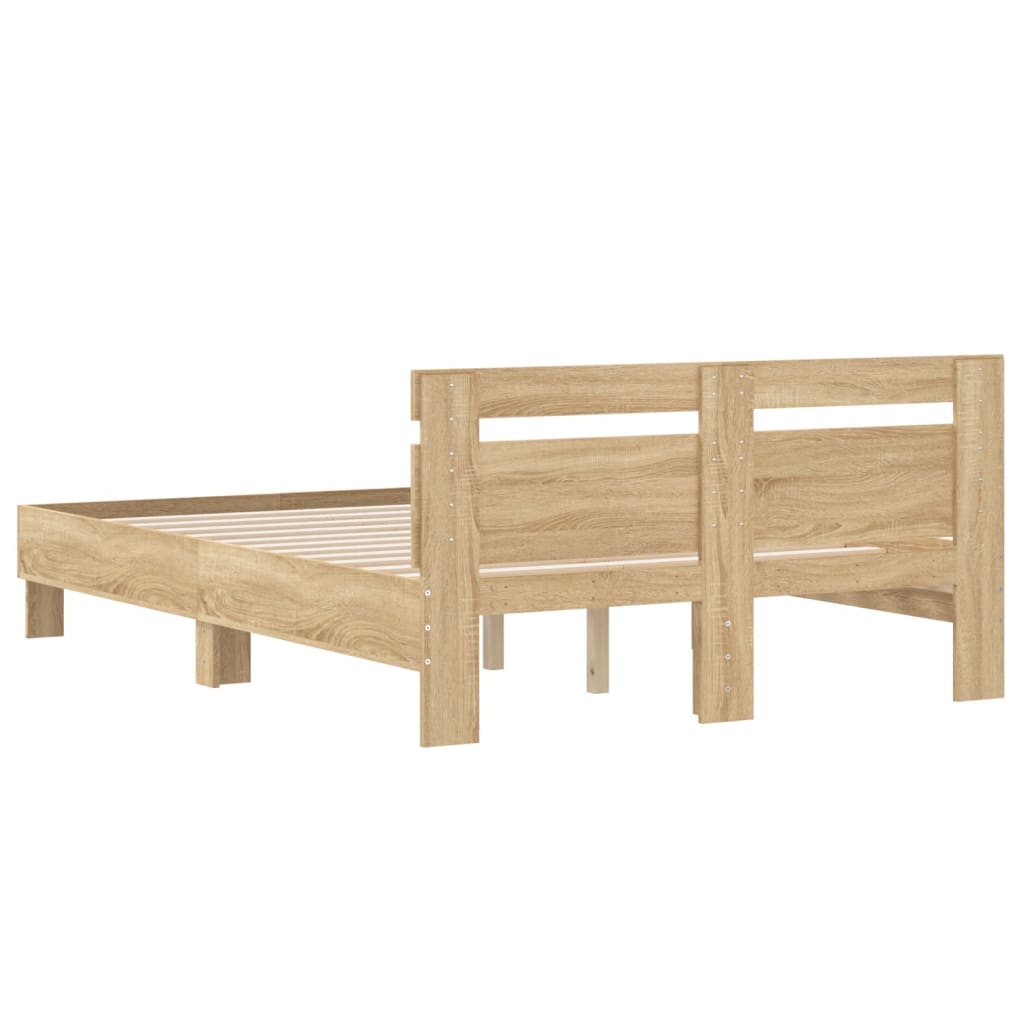 sonoma tölgy színű szerelt fa ágykeret fejtámlával 120x200 cm