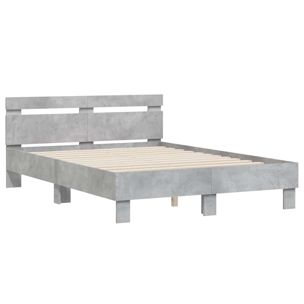 betonszürke szerelt fa ágykeret fejtámlával 120x200 cm