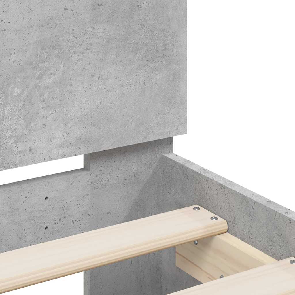 betonszürke szerelt fa ágykeret fejtámlával 120x200 cm