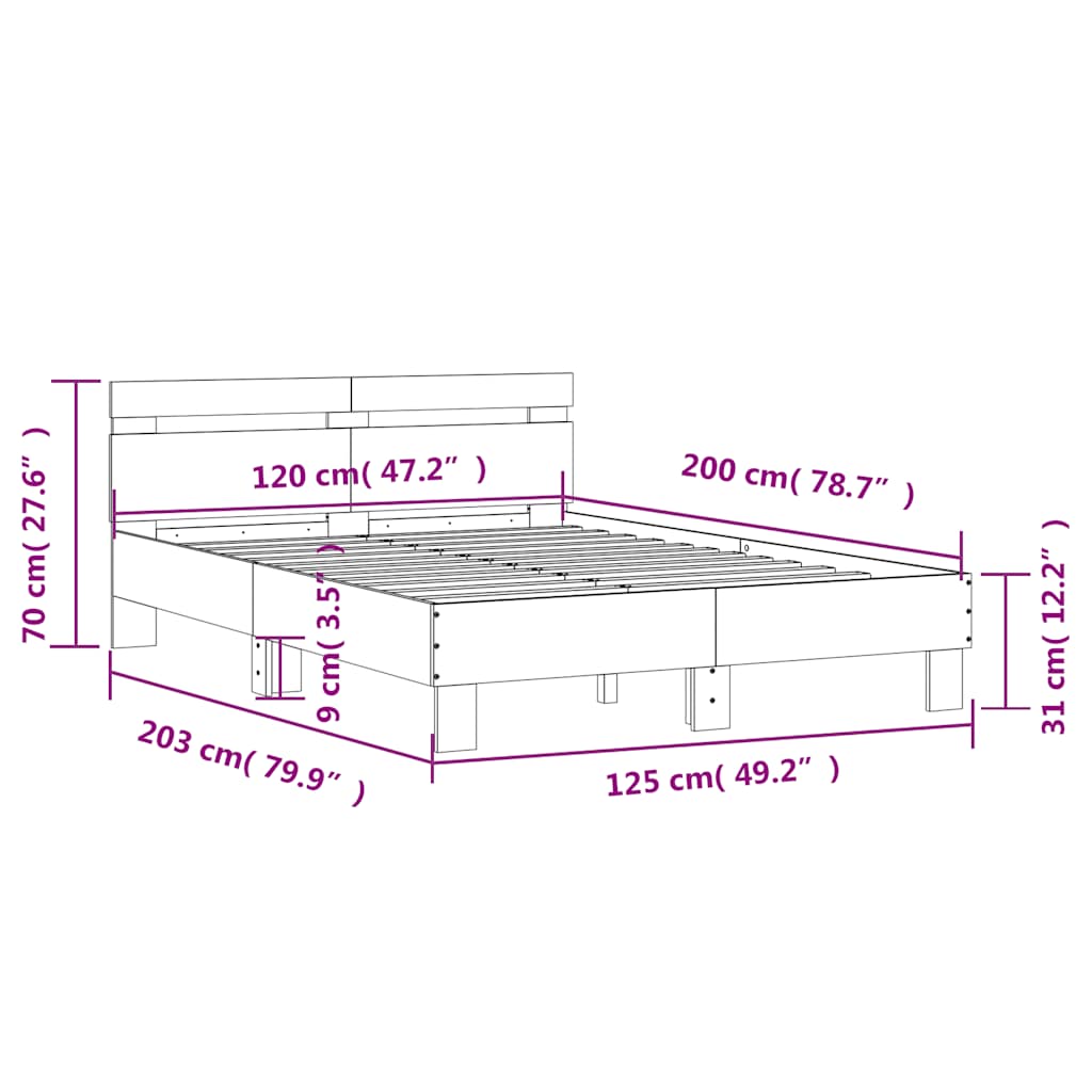 betonszürke szerelt fa ágykeret fejtámlával 120x200 cm