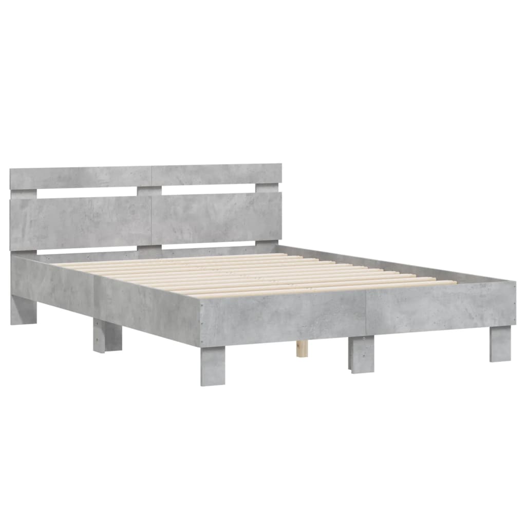 betonszürke szerelt fa ágykeret fejtámlával 135x190 cm