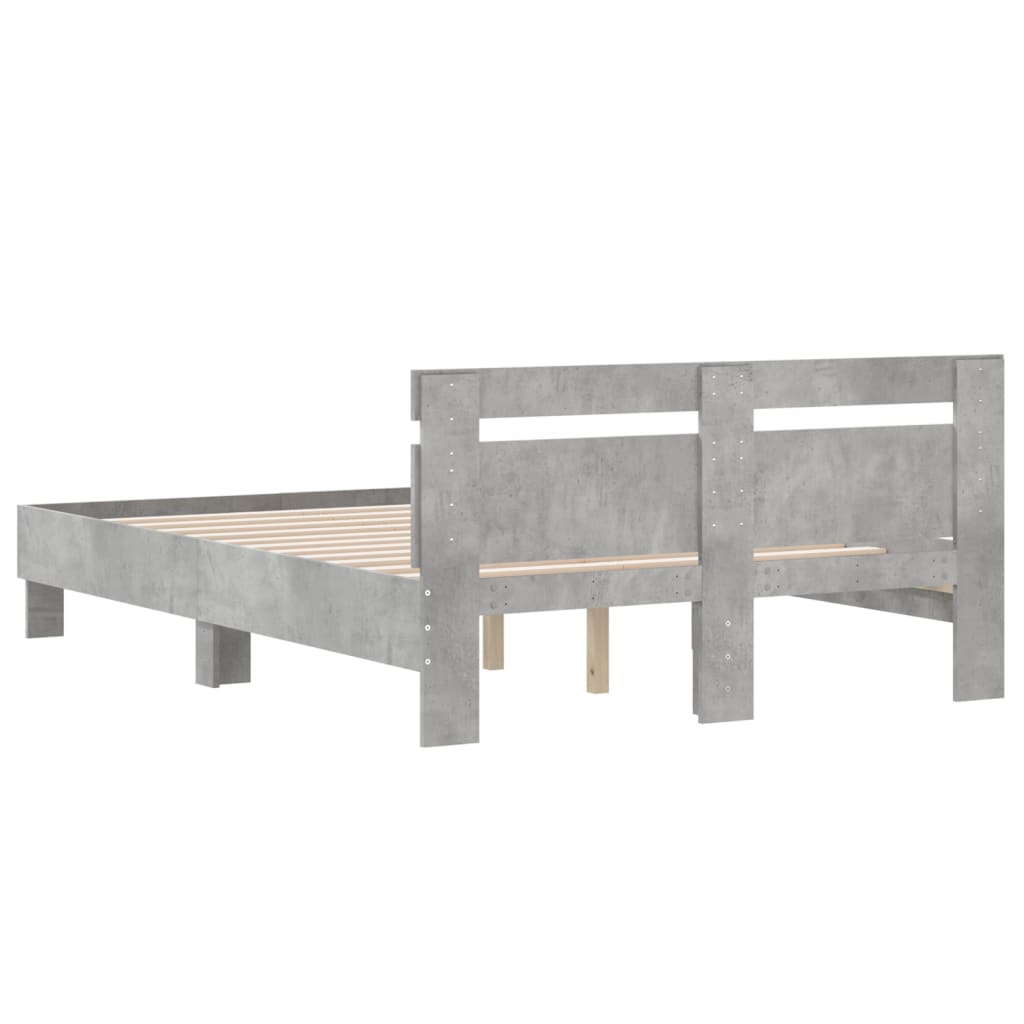betonszürke szerelt fa ágykeret fejtámlával 135x190 cm