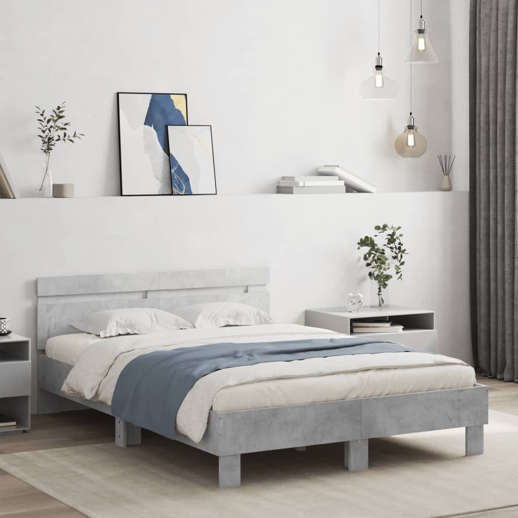 betonszürke szerelt fa ágykeret fejtámlával 135x190 cm