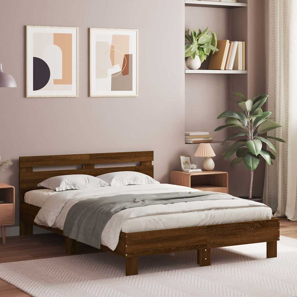 barna tölgyszínű szerelt fa ágykeret fejtámlával 135 x 190 cm
