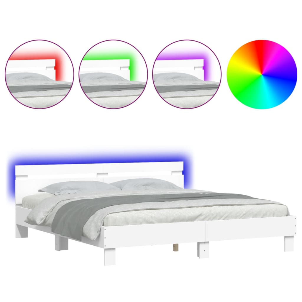 fehér ágykeret fejtámlával és LED-del 200 x 200 cm