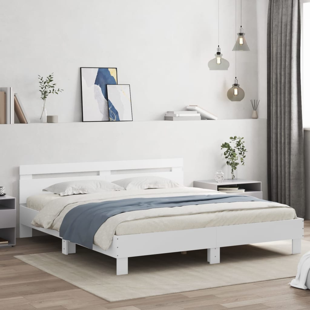 fehér ágykeret fejtámlával és LED-del 200 x 200 cm