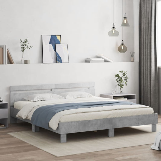 betonszürke ágykeret fejtámlával és LED-del 200 x 200 cm