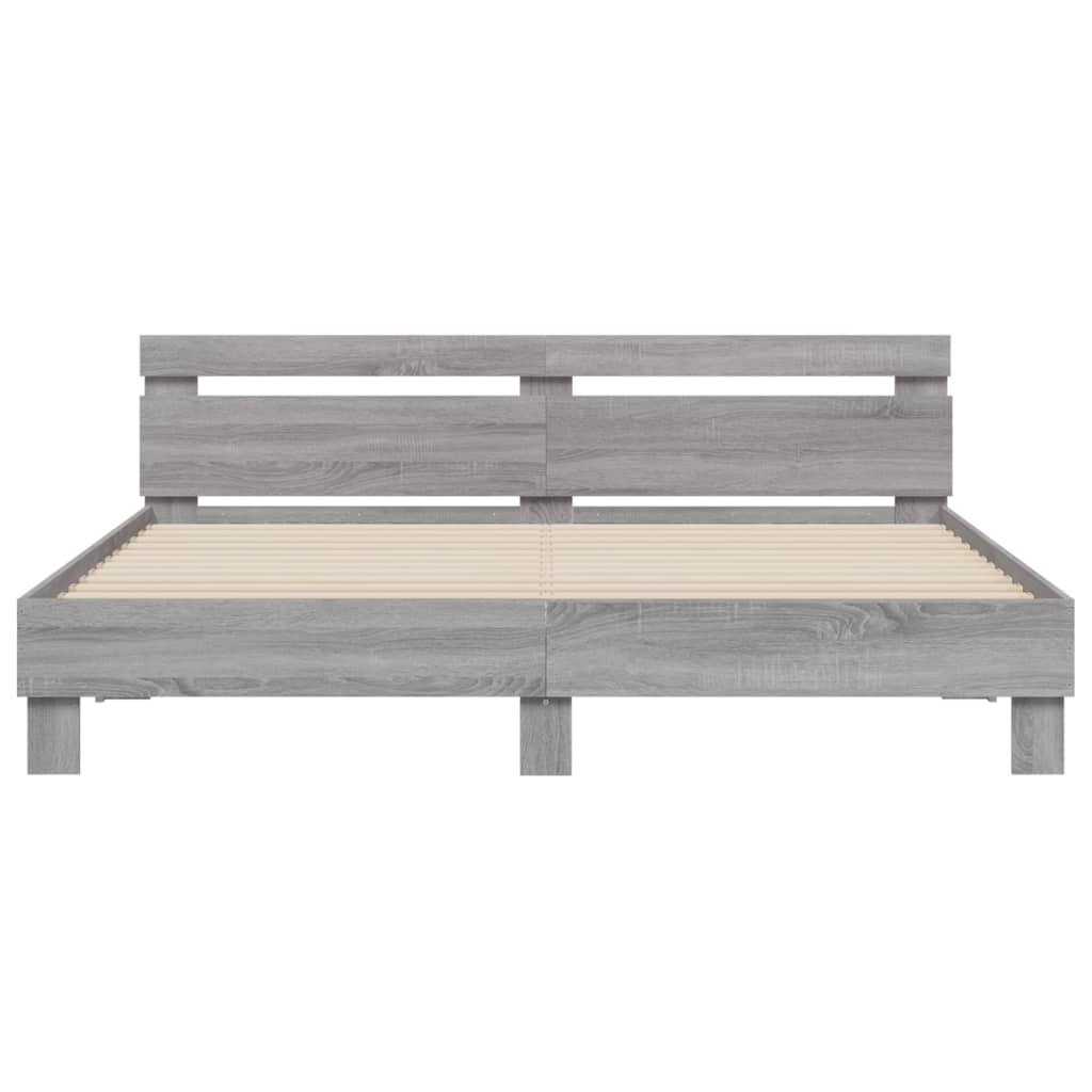 szürke sonoma színű ágykeret fejtámlával és LED-del 200x200 cm