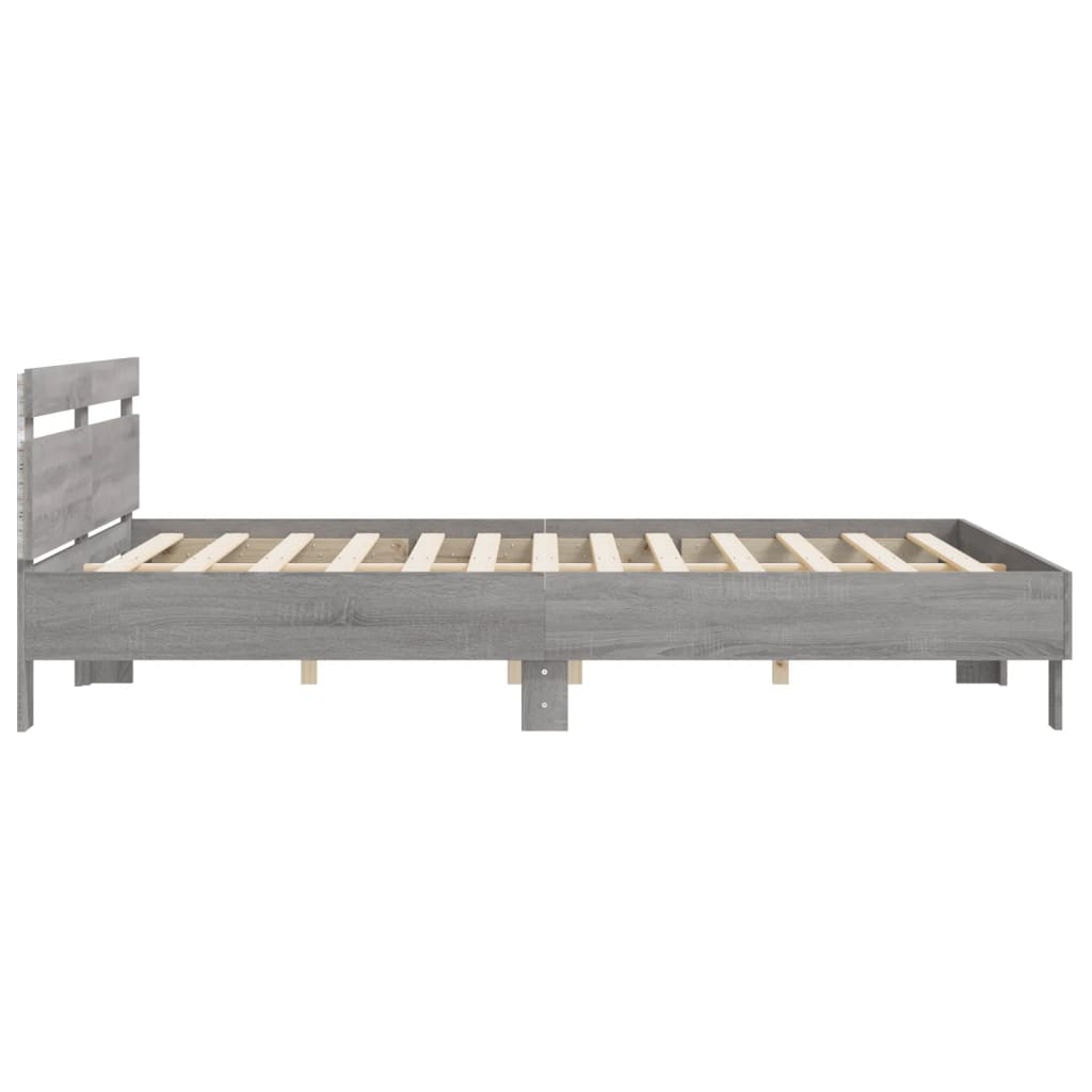szürke sonoma színű ágykeret fejtámlával és LED-del 200x200 cm