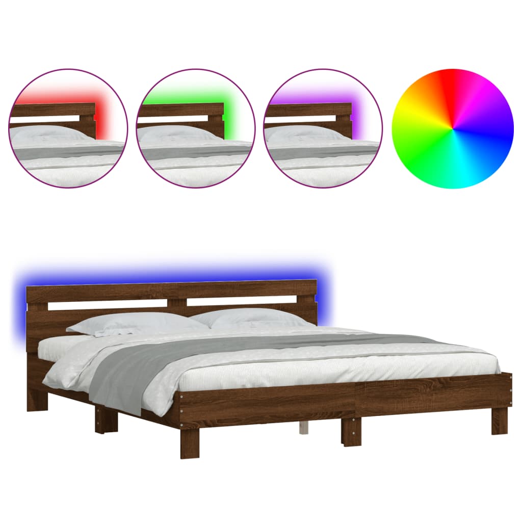 barna tölgy ágykeret fejtámlával és LED-del 200 x 200 cm
