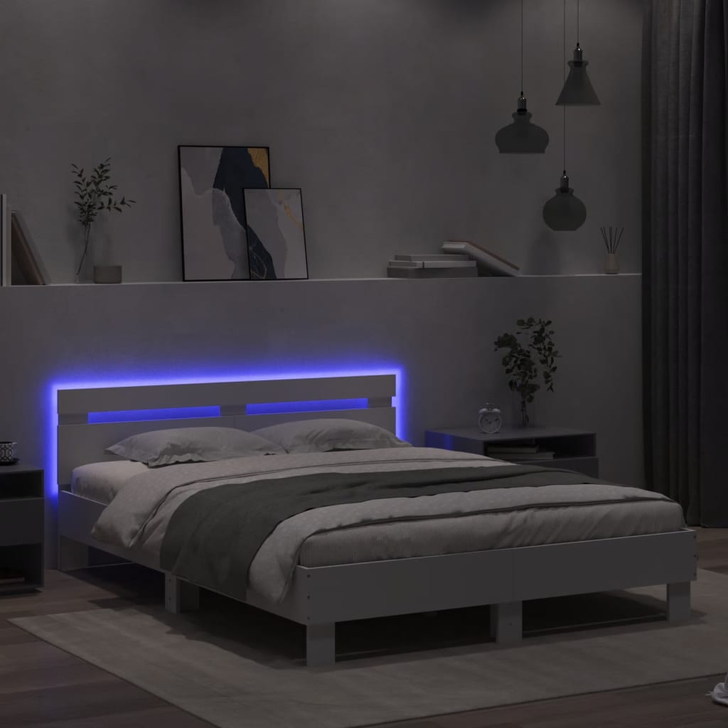 fehér ágykeret fejtámlával és LED-del 150 x 200 cm