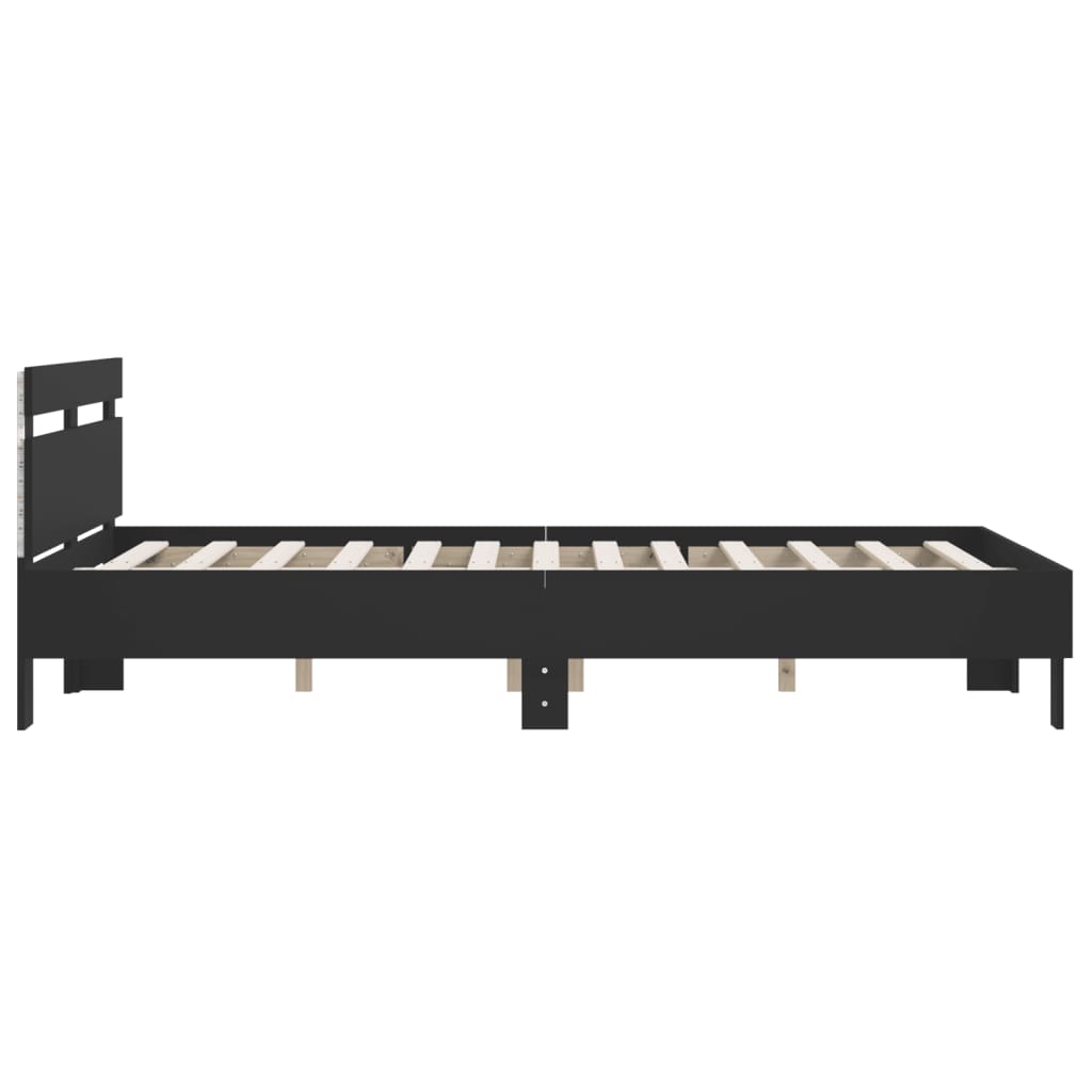 fekete ágykeret LED-es matrac nélkül 150 x 200 cm