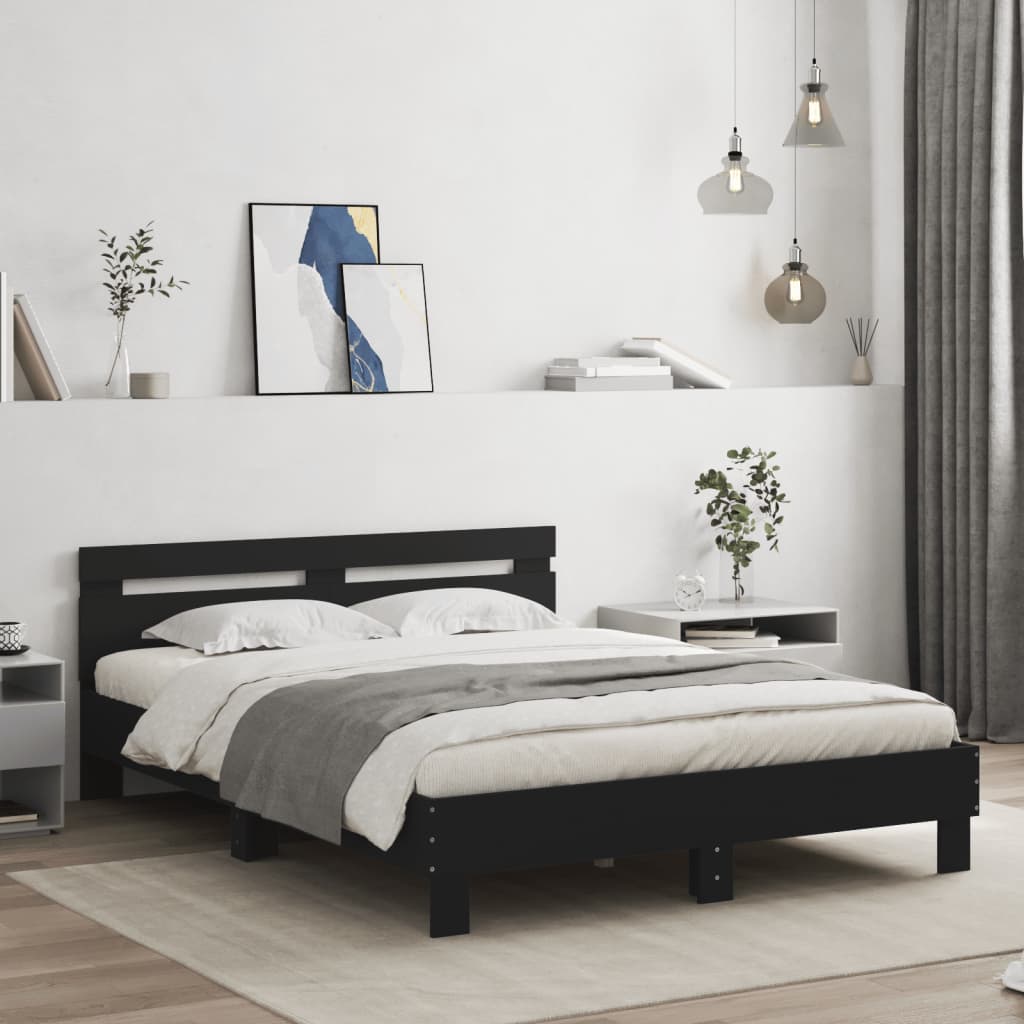 fekete ágykeret LED-es matrac nélkül 150 x 200 cm