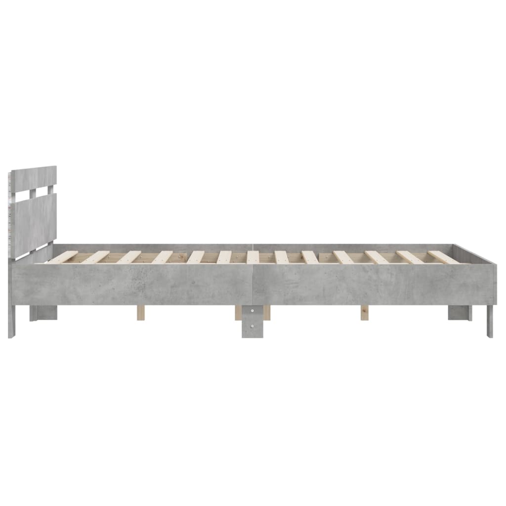 betonszürke ágykeret fejtámlával és LED-del 150x200 cm