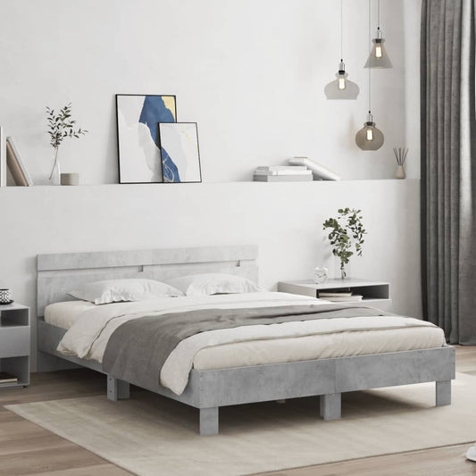 betonszürke ágykeret fejtámlával és LED-del 150x200 cm