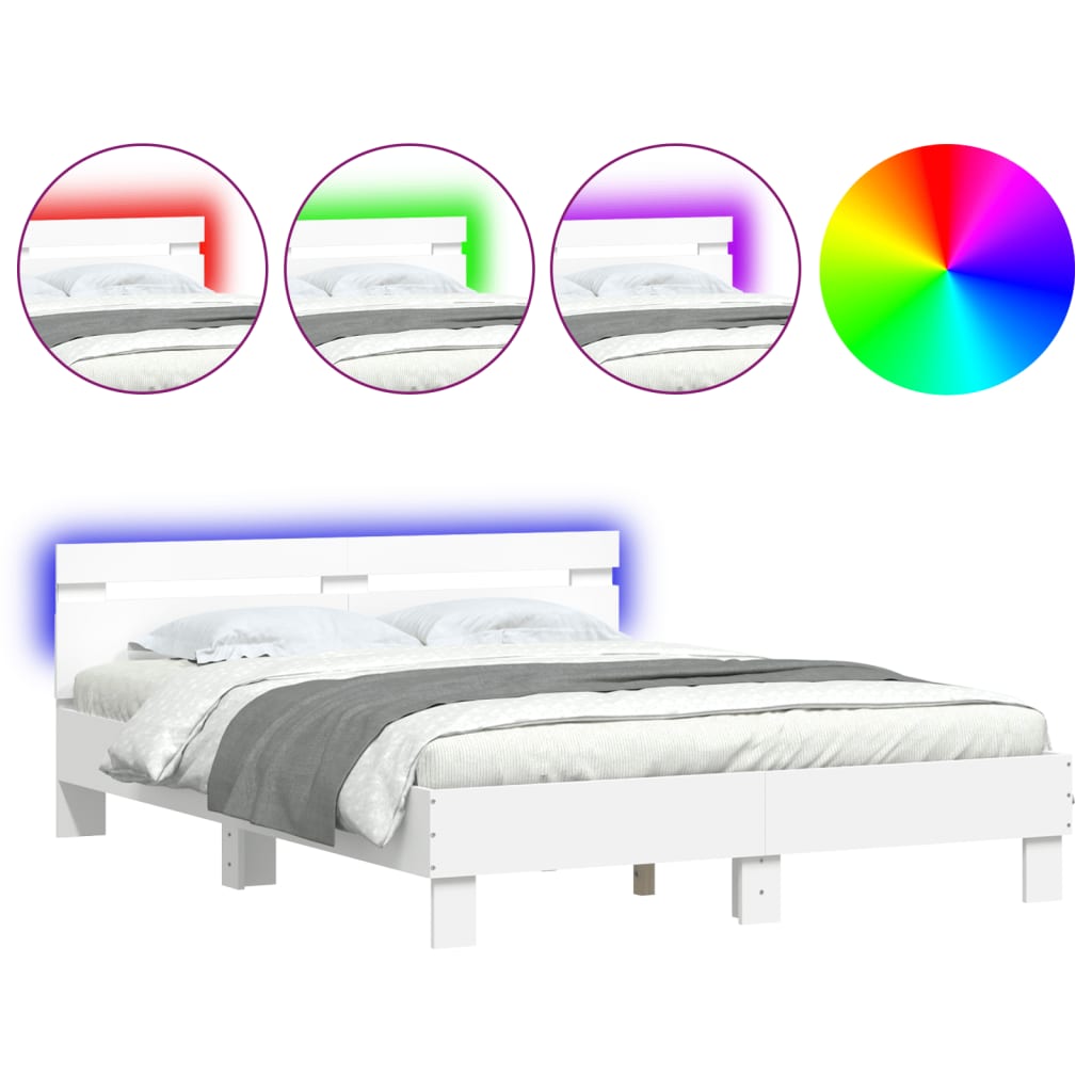 fehér ágykeret fejtámlával és LED-del 140 x 190 cm