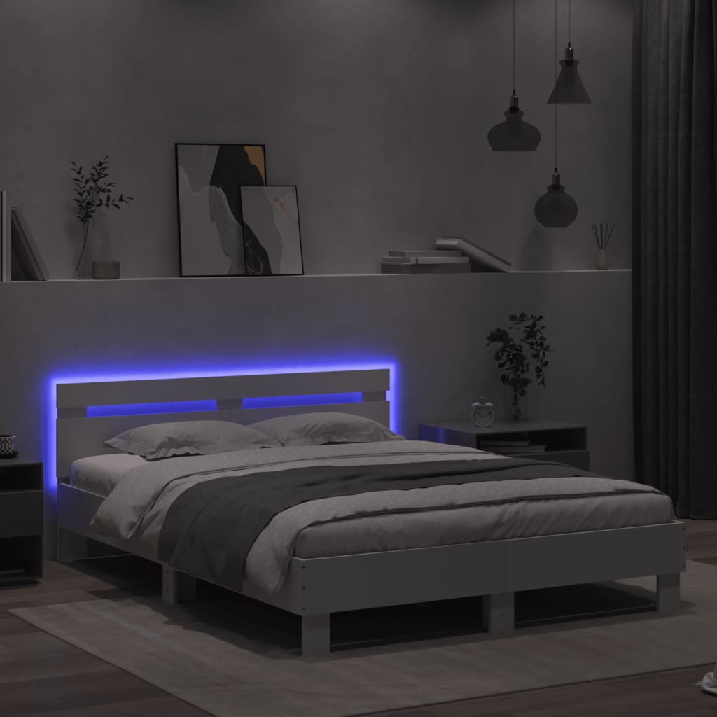 fehér ágykeret fejtámlával és LED-del 140 x 190 cm