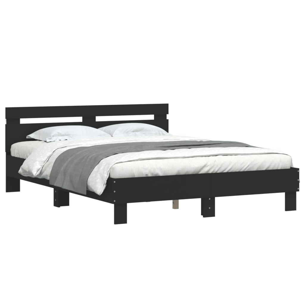 fekete ágykeret fejtámlával és LED-del 140 x 190 cm