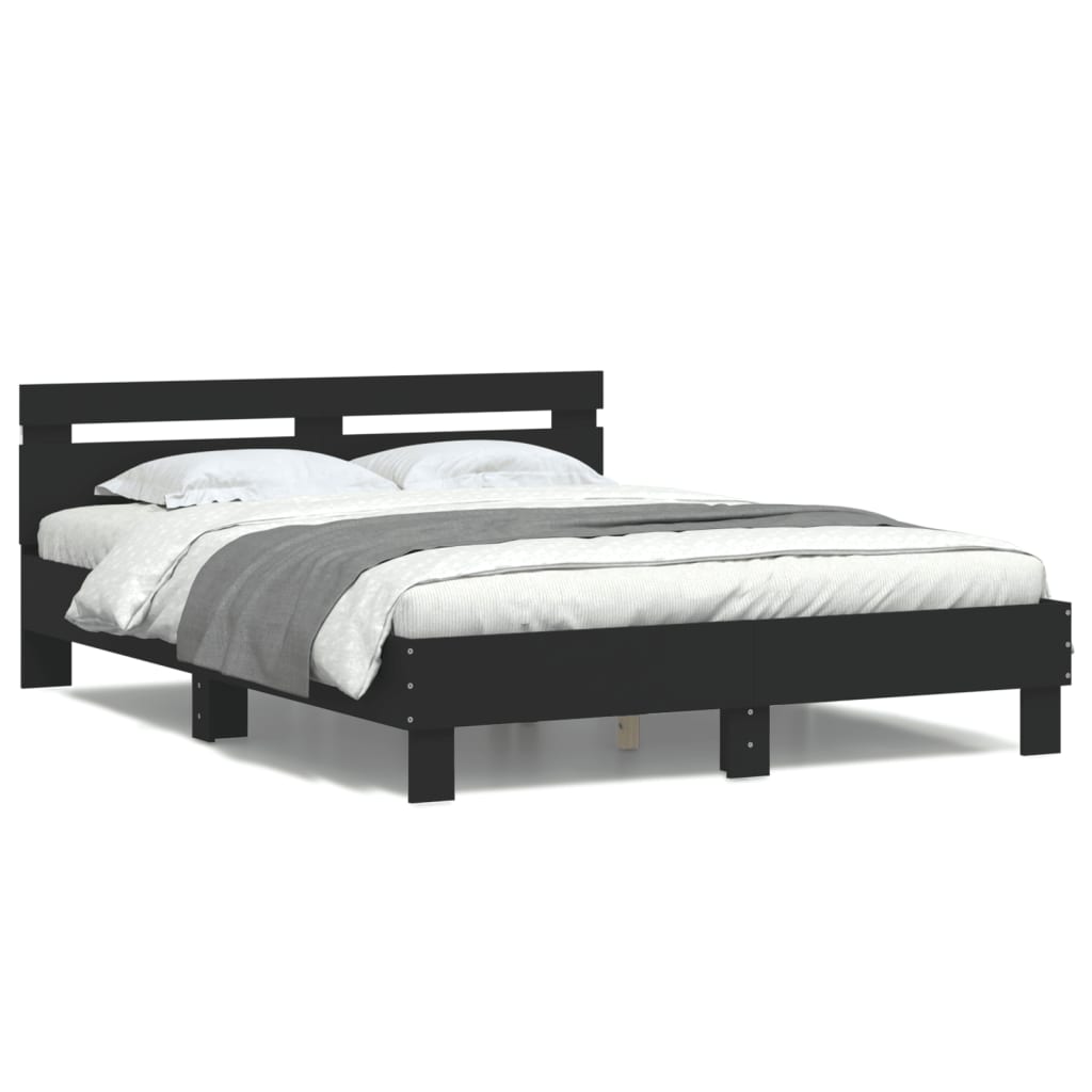 fekete ágykeret fejtámlával és LED-del 140 x 190 cm