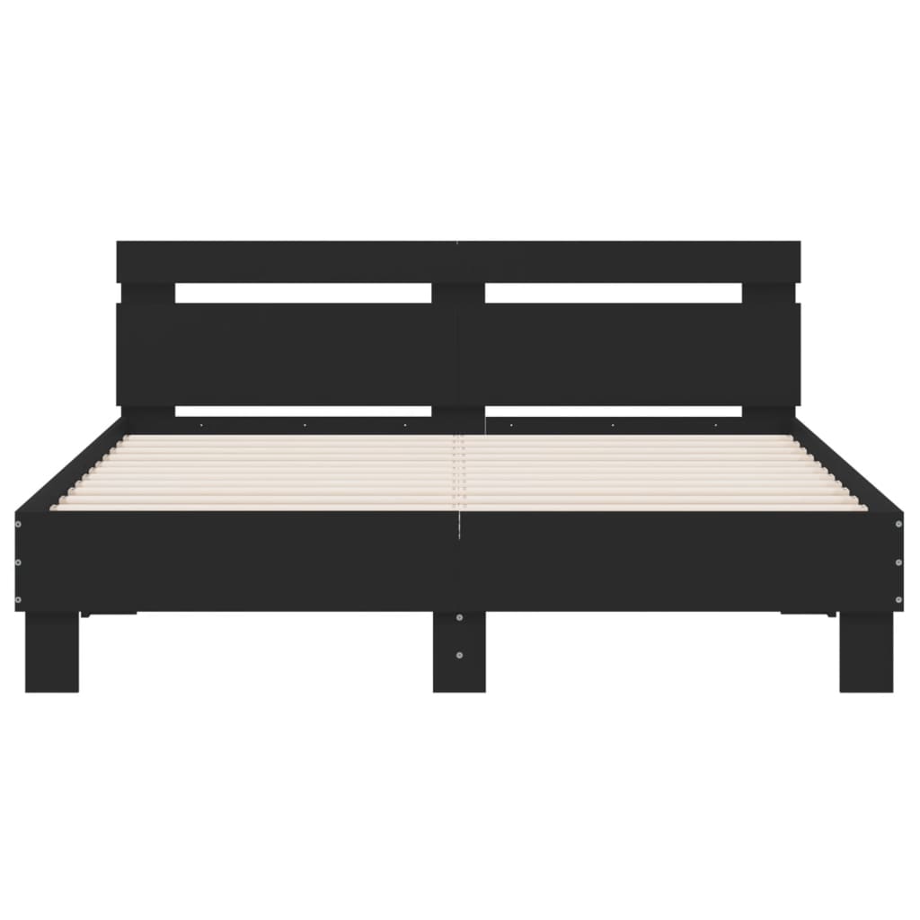 fekete ágykeret fejtámlával és LED-del 140 x 190 cm
