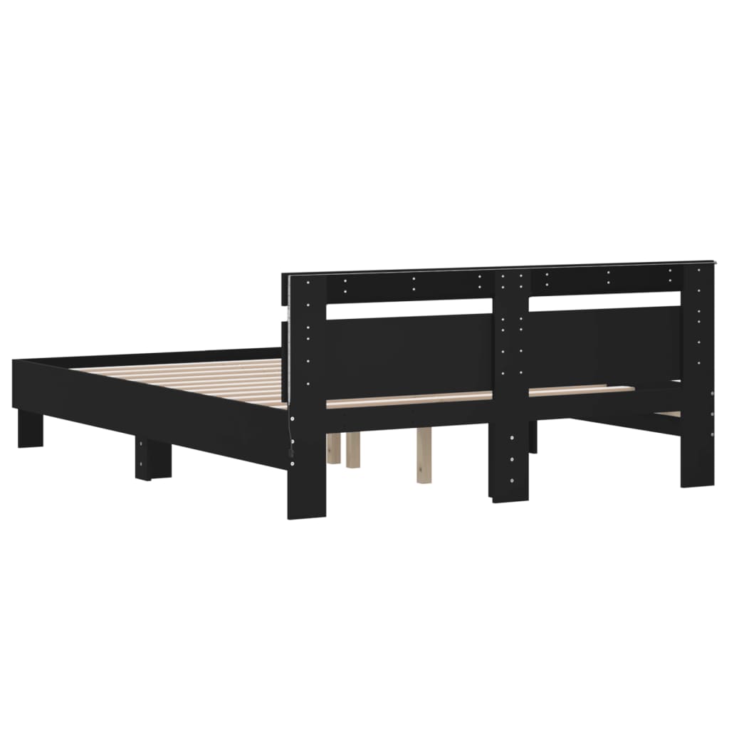 fekete ágykeret fejtámlával és LED-del 140 x 190 cm