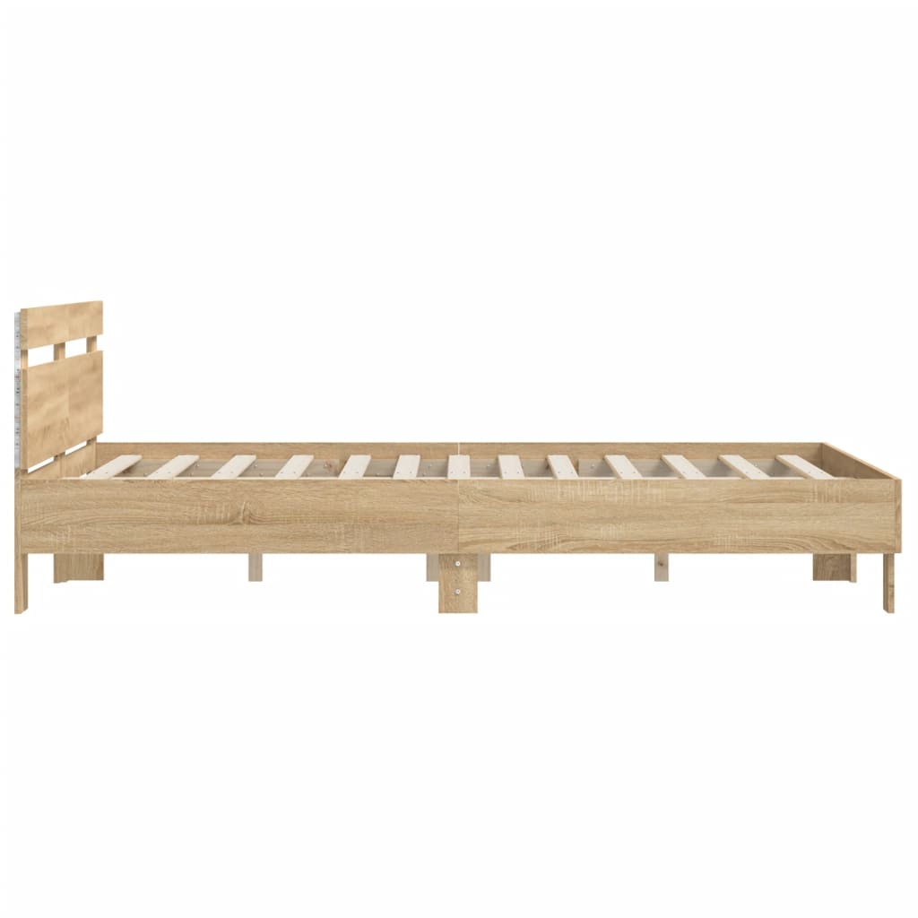 sonoma tölgy színű ágykeret fejtámlával és LED-del 140x190 cm