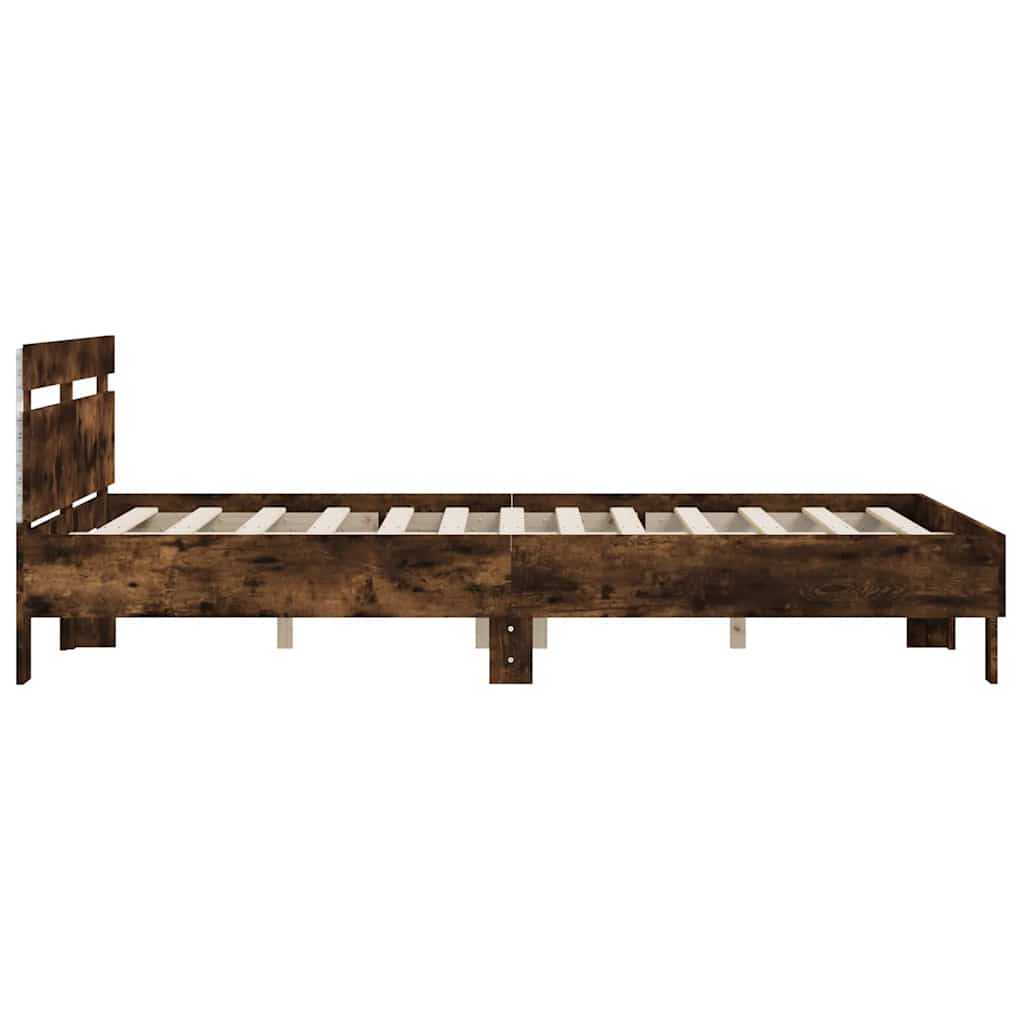 füstös tölgy színű ágykeret fejtámlával és LED-del 140x190 cm
